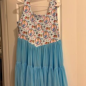 Blue Sleeveless Princess Cinderella Print Dress with shorts